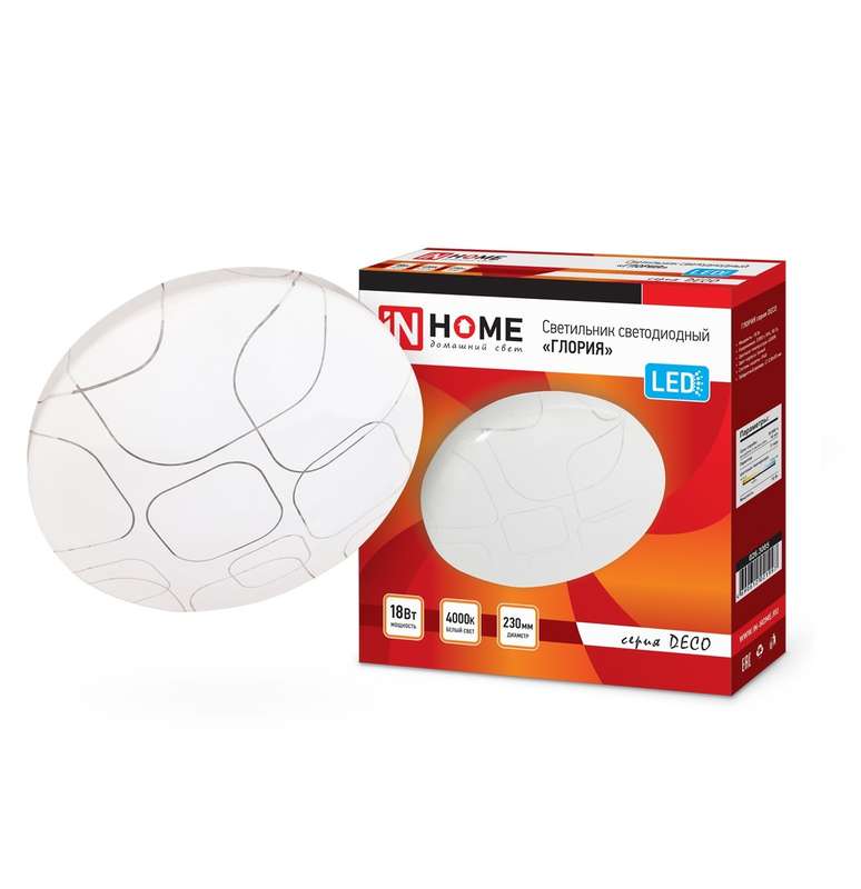 Светильник светодиодный DECO ГЛОРИЯ 18Вт 4000К 1620лм 230В 260х55мм IN HOME 4690612021997