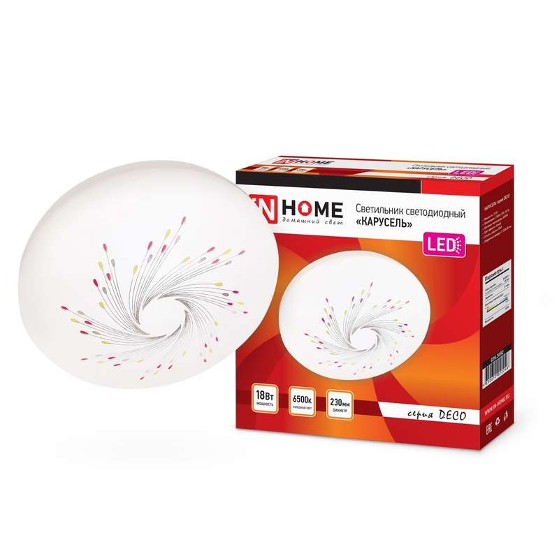 Светильник светодиодный DECO КАРУСЕЛЬ 18Вт 6500К 1620лм 230В 260х55мм IN HOME 4690612022246