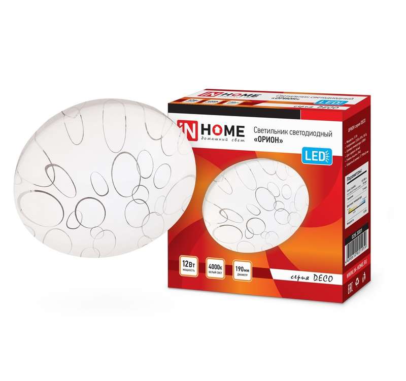 Светильник светодиодный DECO ОРИОН 12Вт 4000К 1080лм 230В 210х65мм IN HOME 4690612021959
