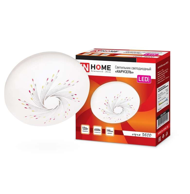 Светильник светодиодный DECO КАРУСЕЛЬ 12Вт 6500К 1080лм 230В 210х65мм IN HOME 4690612022192