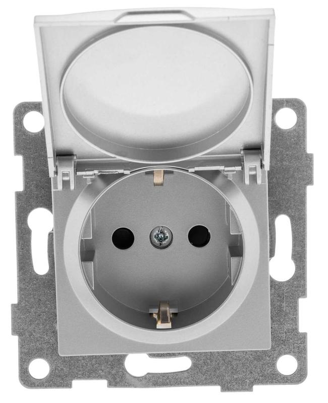 Розетка 1-м СП Ugra 16А 250В с заземл. защ. шторки с крышкой механизм серебр. GUSI С11Р91-004