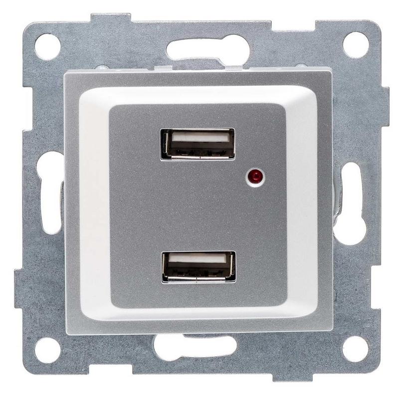 Розетка USB 2-м СП Ugra механизм серебр. GUSI С11USB2-004