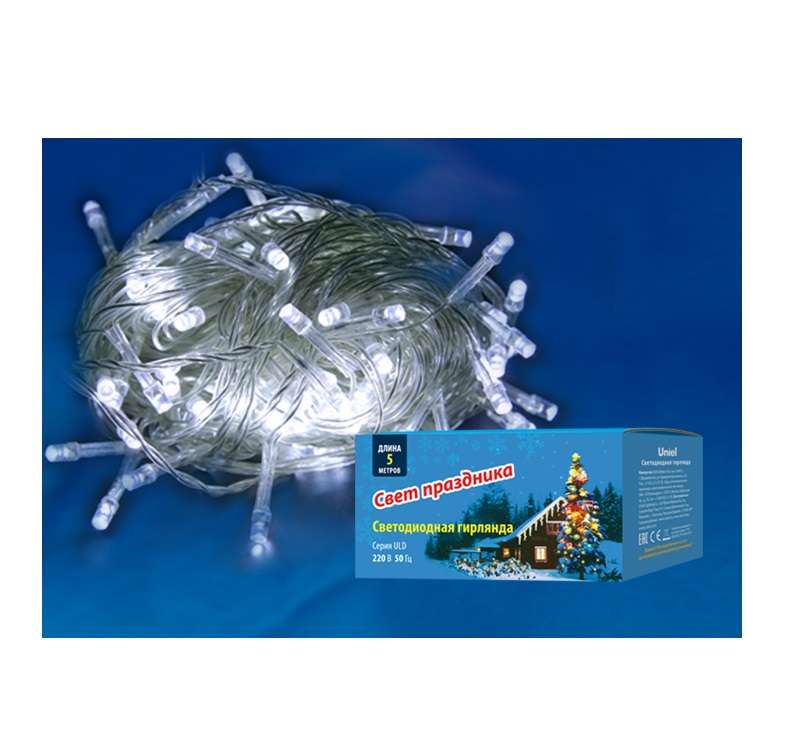 Гирлянда светодиодная ULD-S0500-050/DTA WHITE IP20 5м с контроллером 50 светодиодов бел. провод прозр. Uniel UL-00005259