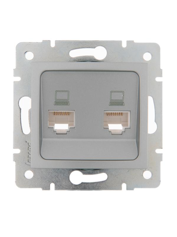 Розетка компьютерная + телефонная 2-м СП Karina RJ45 + RJ11 механизм матов. серебр. LEZARD 707-4388-143