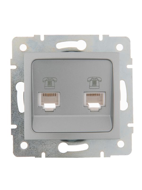Розетка телефонная 2-м СП Karina RJ11 механизм матов. серебр. LEZARD 707-4388-138