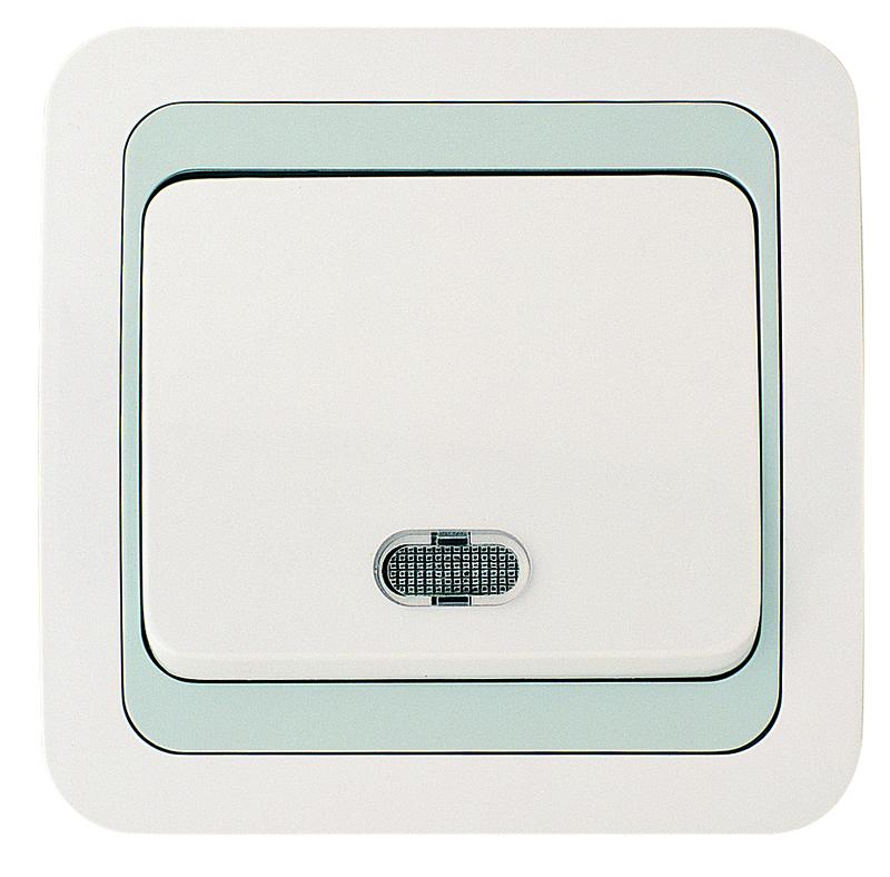 Выключатель 1-кл. СП Mimoza 10А IP20 с подсветкой бел./сер. Makel 12421