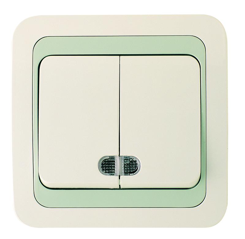 Выключатель 2-кл. СП Mimoza 10А IP20 с подсветкой бел./сер. Makel 12423