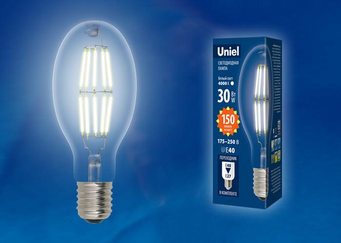 Лампа светодиодная LED-ED90-30W/DW/E40/CL GLP05TR колба прозр. свет дневной бел. 6500К упак. картон Uniel UL-00003761