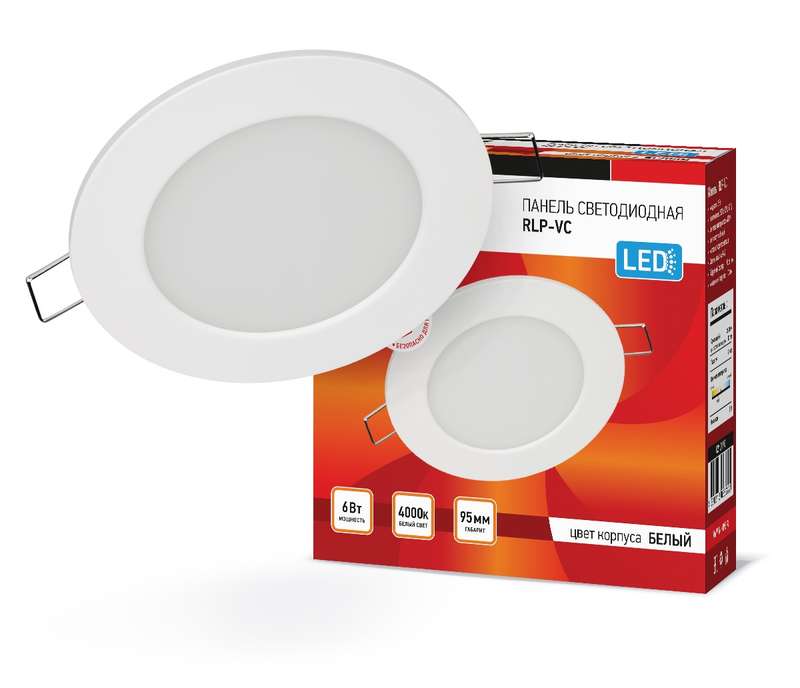 Светильник светодиодный RLP-VC 6Вт 4000К IP40 420лм 230В 95мм круглый встраив. панель бел. IN HOME 4690612023342