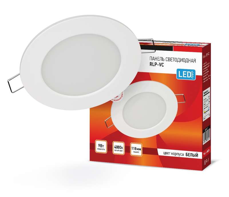 Светильник светодиодный RLP-VC 9Вт 4000К IP40 630лм 230В 118мм круглый встраив. панель бел. IN HOME 4690612023359
