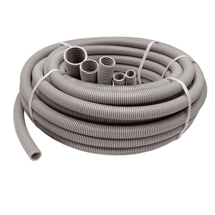 Труба гофрированная ПВХ легкая d25мм без протяжки сер. (уп.50м) Ruvinil 12500
