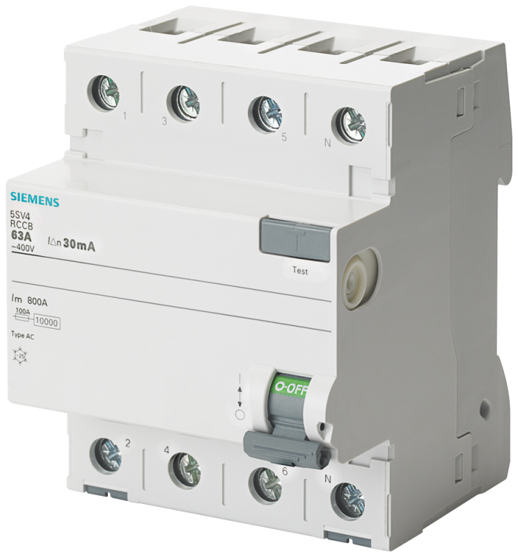 Выключатель диф. тока 3+N-п 25А 30мА 400В УЗО тип AC SIEMENS 5SV43420