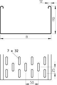 Лоток листовой перфорированный 300х110 L3000 сталь 1мм MKS 130 FT OBO 6060641
