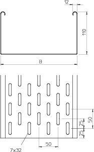 Лоток листовой перфорированный 200х110 L3000 сталь 1.5мм SKS 120 FS OBO 6061206