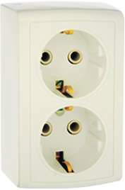Розетка 2-м ОП Елизавета РА16-760 16А IP20 с заземл. бел. Кунцево 5528
