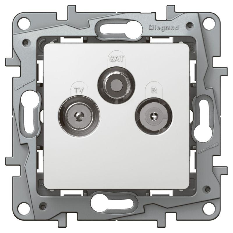 Розетка телевизионная TV/R/SAT СП Etika Plus 2дБ 0-2400МГц с топологией "звезда" механизм бел. Leg 672256