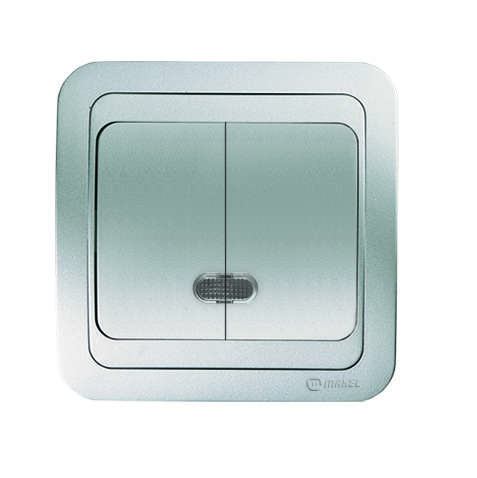 Выключатель 2-кл. СП Mimoza N 10А IP20 с подсветкой серебр./серебр. Makel 26623