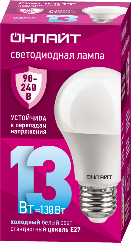 Лампа светодиодная 90 402 OLL-A60-13-230-6.5K-E27 13Вт грушевидная 6500К E27 90-240В PRO ОНЛАЙТ 90402