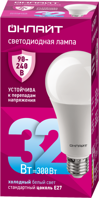 Лампа светодиодная 90 410 OLL-A70-32-230-6.5K-E27 32Вт грушевидная 6500К E27 90-240В PRO ОНЛАЙТ 90410