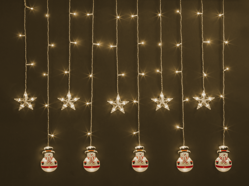 Гирлянда светодиодная "Бахрома" "Звезды и снеговики" 95 024 NGF-D037-01 3х0.6м WW IP20 Navigator 95024