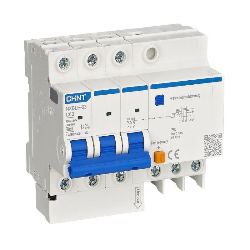 Выключатель автоматический дифференциального тока 4п (3P+N) C 10А 30мА тип AC 6кА NXBLE-63 (R) CHINT 982111