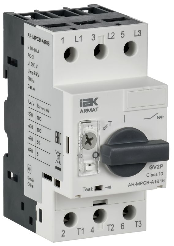 Выключатель автоматический защиты двигателя A1 GV2P 1-1.6А ARMAT IEK AR-MPCB-A1B16