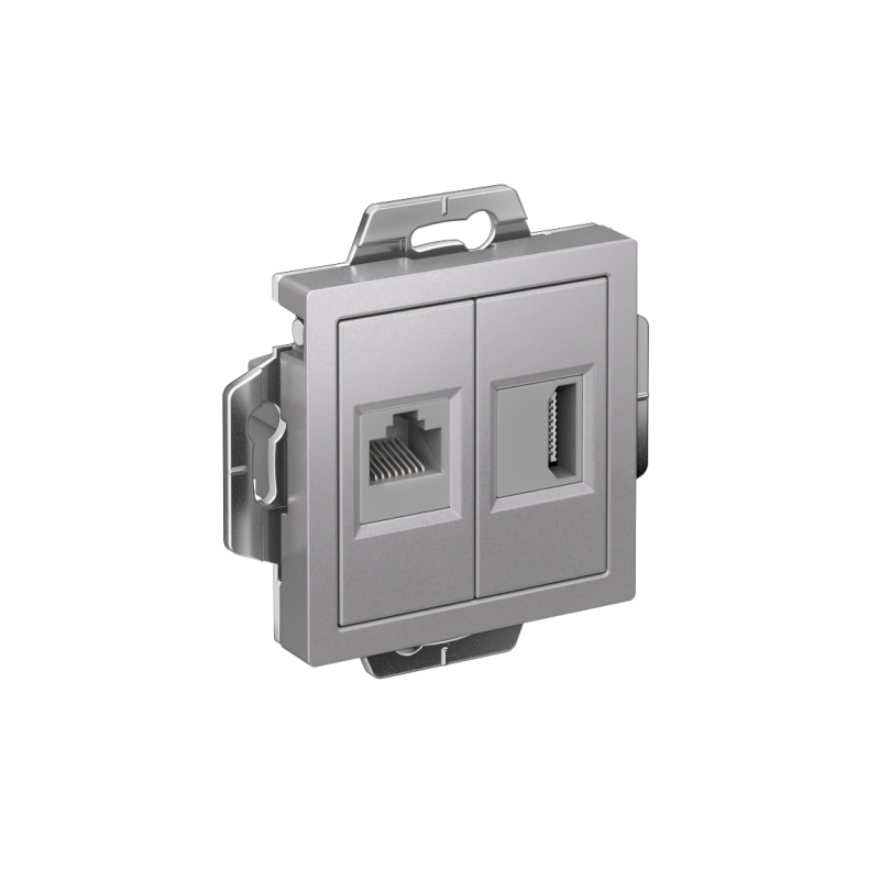 Розетка 2-м СП AtlasDesign HDMI + RJ45 кат.5E механизм алюм. SE ATN000382