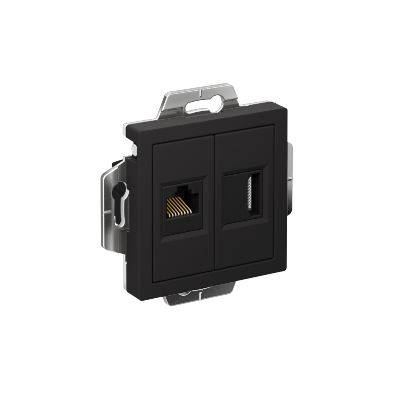 Розетка 2-м СП AtlasDesign HDMI + RJ45 кат.5E механизм карбон SE ATN001082