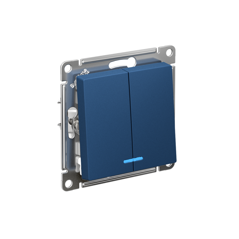 Выключатель 2-кл. AtlasDesign (сх. 5а) 10AX с подсветкой быстрозажим. клем. механизм аквамарин SE ATN001153S