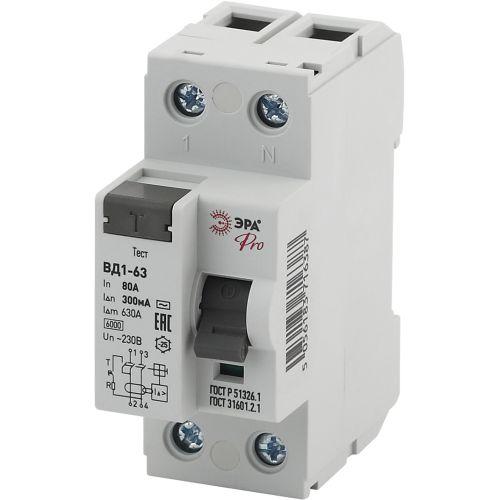 Выключатель дифференциального тока (УЗО) 1P+N 80А 300мА ВД1-63 Pro NO-902-63 ЭРА Б0031902