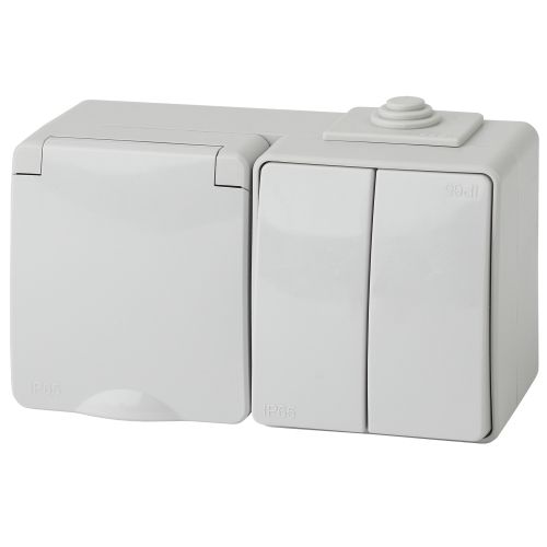 Блок розетка+выкл. ОП Эра Эксперт 11-7602-03 16А(10AX)-250В двойн. гориз. IP65 сер. ЭРА Б0035994