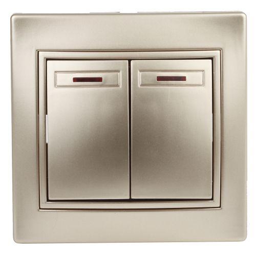 Выключатель 2-кл. СП Plano 10А IP20 1-105-04 250В с подсветкой шампань Intro Б0053778