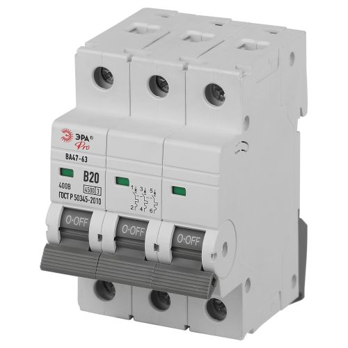 Выключатель автоматический 3п B 20А 4.5кА ВА47-63 PRO ЭРА Б0059393