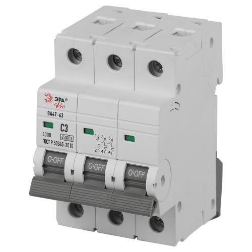 Выключатель автоматический 3п C 3А 4.5кА ВА47-63 PRO ЭРА Б0059430