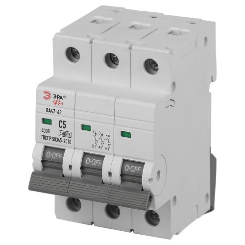 Выключатель автоматический 3п C 5А 4.5кА ВА47-63 PRO ЭРА Б0059432