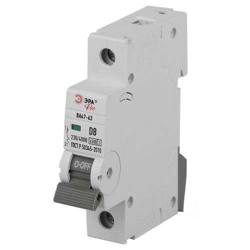 Выключатель автоматический 1п D 8А 4.5кА ВА47-63 PRO ЭРА Б0059451