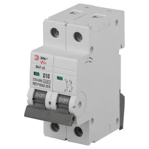 Выключатель автоматический 2п D 10А 4.5кА ВА47-63 PRO ЭРА Б0059461