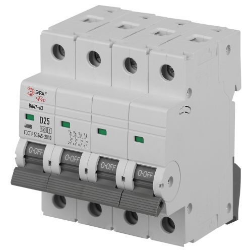 Выключатель автоматический 4п D 25А 4.5кА ВА47-63 PRO ЭРА Б0059486