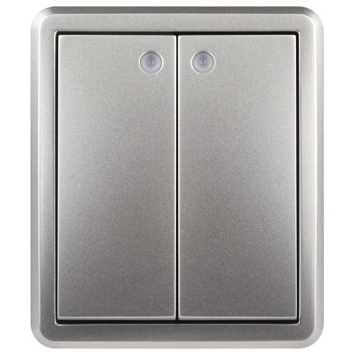 Выключатель 2-кл. ОП Эксперт 11-1205-03 10А IP20 250В 10AX с подсветкой алюм. Эра Б0063001