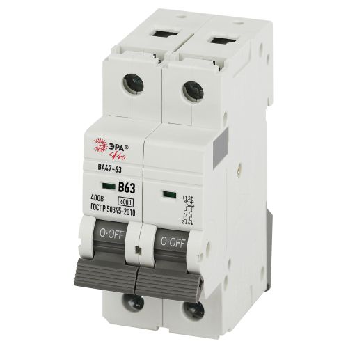 Выключатель автоматический 2п B 63А 6кА ВА47-63 PRO VA63-2P63B6 Эра Б0063121
