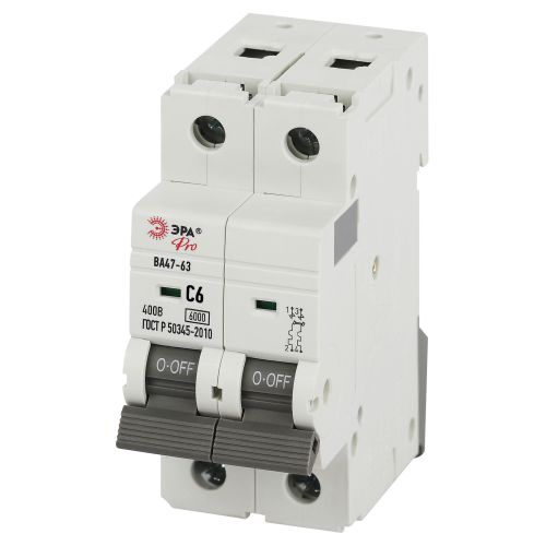 Выключатель автоматический 2п C 6А 6кА ВА47-63 PRO VA63-2P06C6 Эра Б0063151