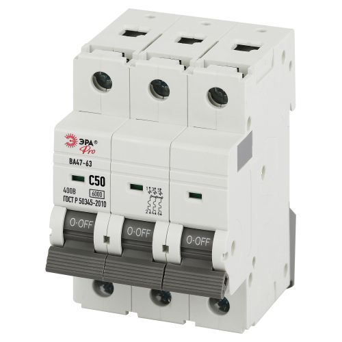 Выключатель автоматический 3п C 50А 6кА ВА47-63 PRO VA63-3P50C6 Эра Б0063173
