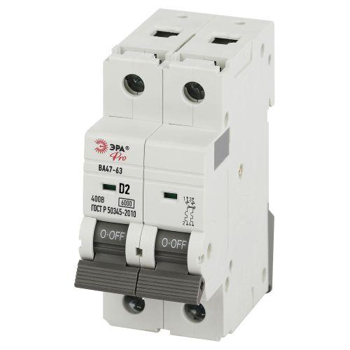 Выключатель автоматический 2п D 2А 6кА ВА47-63 PRO VA63-2P02D6 Эра Б0063207
