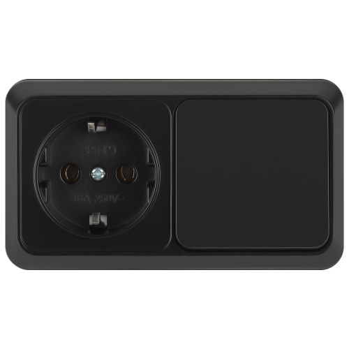 Блок розетка с выключателем 1-м ОП Quadro 2-701-05 10-16-А-250В IP20 горизонт. антрацит Intro Б0069704