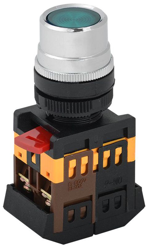 Кнопка ABLF-22 d22мм 1НО+1НЗ 240В неон зел. GENERICA BBT10-ABLF-K06