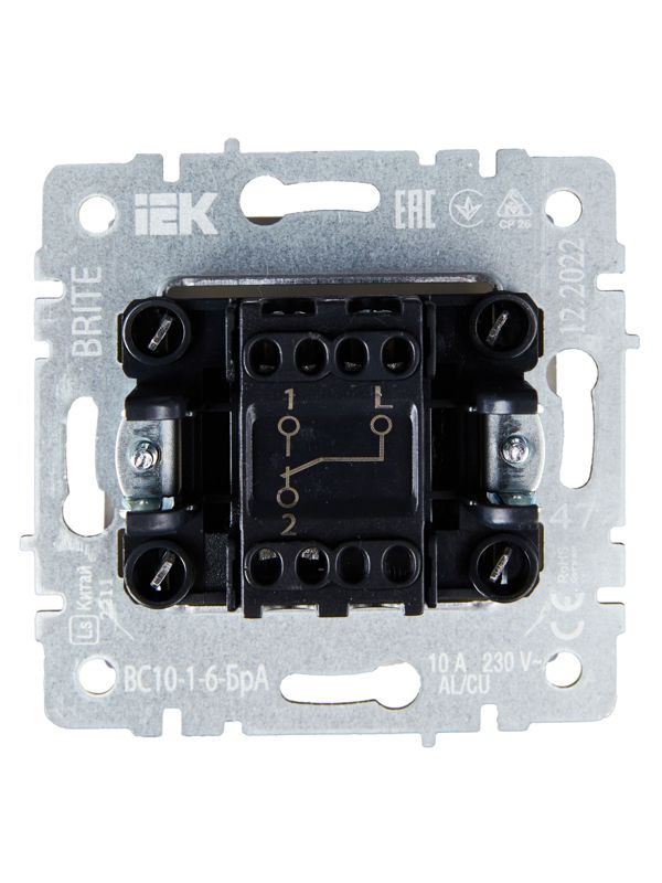 Выключатель проходной 1-кл. СП BRITE ВС10-1-6-БрА 10А механизм алюм. IEK BR-V12-0-10-K47