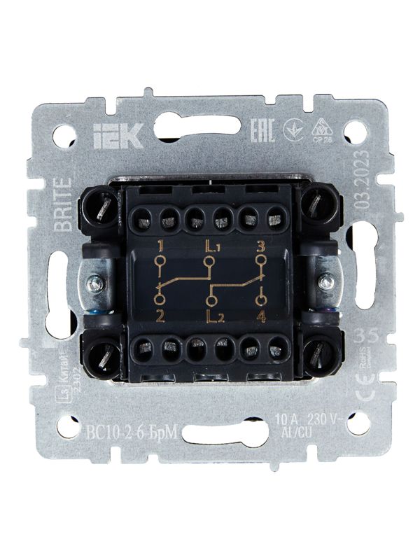 Выключатель проходной 2-кл. СП BRITE ВС10-2-6-БрМ 10А механизм маренго IEK BR-V22-0-10-K35