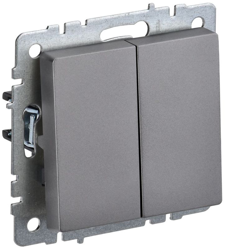 Выключатель проходной 2-кл. СП BRITE ВС10-2-6-БрС 10А механизм сталь IEK BR-V22-0-10-K46