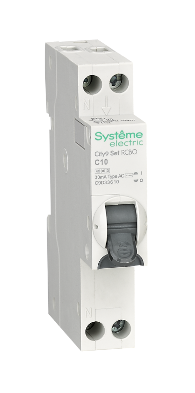 Выключатель автоматический дифференциального тока 2п (1P+N) C 10А 30мА тип AC 4.5кА City9 18мм SE C9D33610