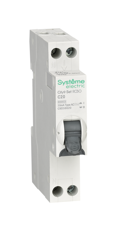 Выключатель автоматический дифференциального тока 2п (1P+N) C 20А 30мА тип AC 6кА City9 18мм SE C9D38620
